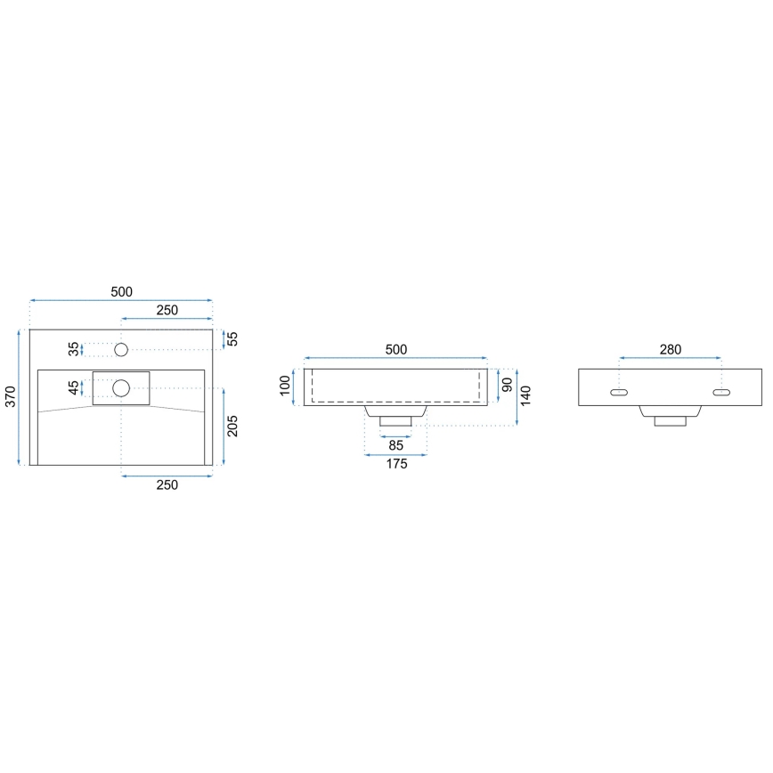 REA-U8900 - Lavoar GOYA 37x50 cm pentru blat, din compozit, alb mat