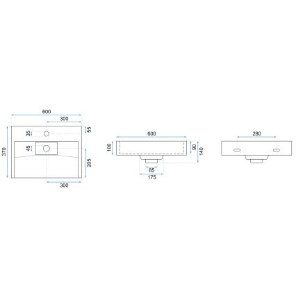 REA-U8901 - Lavoar pentru blat GOYA 37x60 cm compozit/alb mat