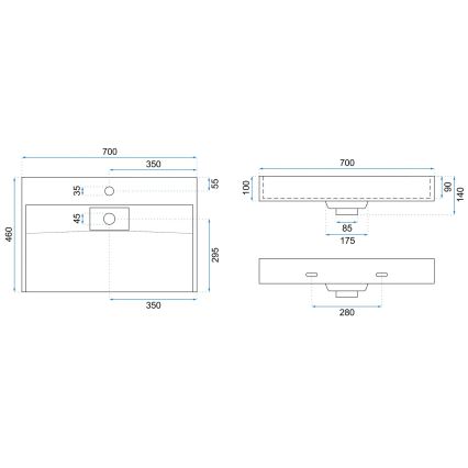 REA-U8902 - Lavoar pentru blat GOYA 46x70 cm conglomerat/alb mat