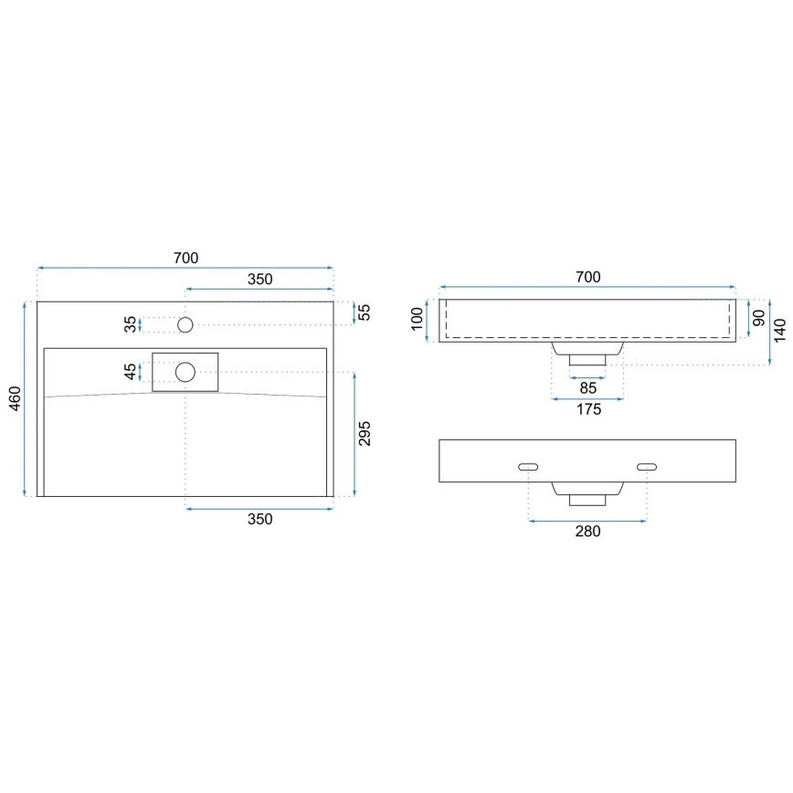 REA-U8902 - Lavoar pentru blat GOYA 46x70 cm conglomerat/alb mat