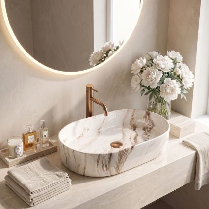 REA-U9239 - Lavoar pentru montare pe blat NADIA 38,5x61 cm ceramică/bej/imitație de piatră