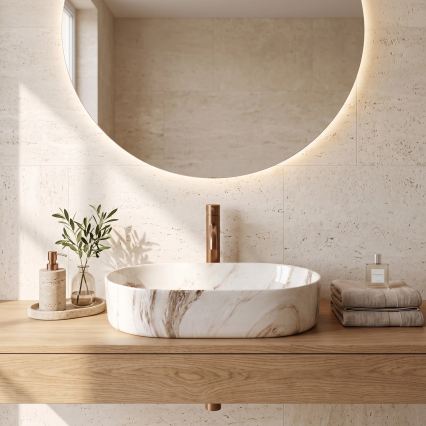 REA-U9239 - Lavoar pentru montare pe blat NADIA 38,5x61 cm ceramică/bej/imitație de piatră