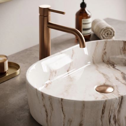 REA-U9239 - Lavoar pentru montare pe blat NADIA 38,5x61 cm ceramică/bej/imitație de piatră