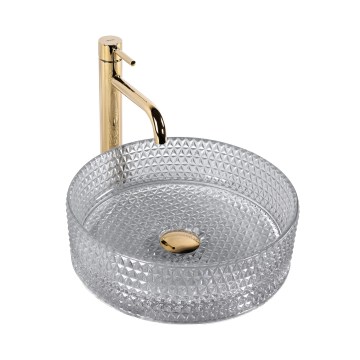 REA-U9615 - Lavoar pentru blat CRISTAL Ø 35,5 cm sticlă/gri