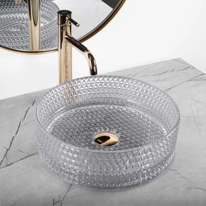REA-U9615 - Lavoar pentru blat CRISTAL Ø 35,5 cm sticlă/gri