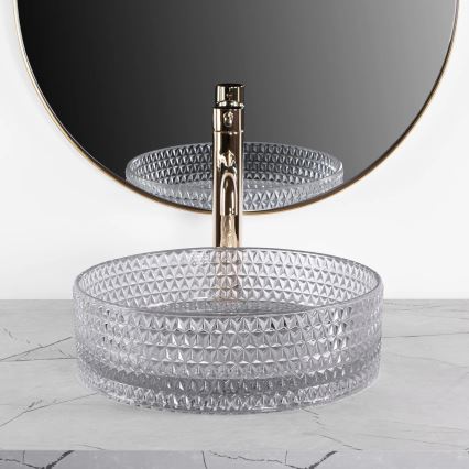 REA-U9615 - Lavoar pentru blat CRISTAL Ø 35,5 cm sticlă/gri