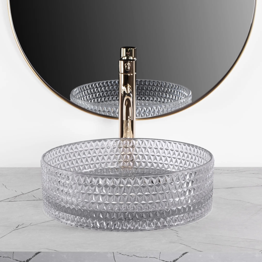 REA-U9615 - Lavoar pentru blat CRISTAL Ø 35,5 cm sticlă/gri