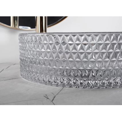 REA-U9615 - Lavoar pentru blat CRISTAL Ø 35,5 cm sticlă/gri