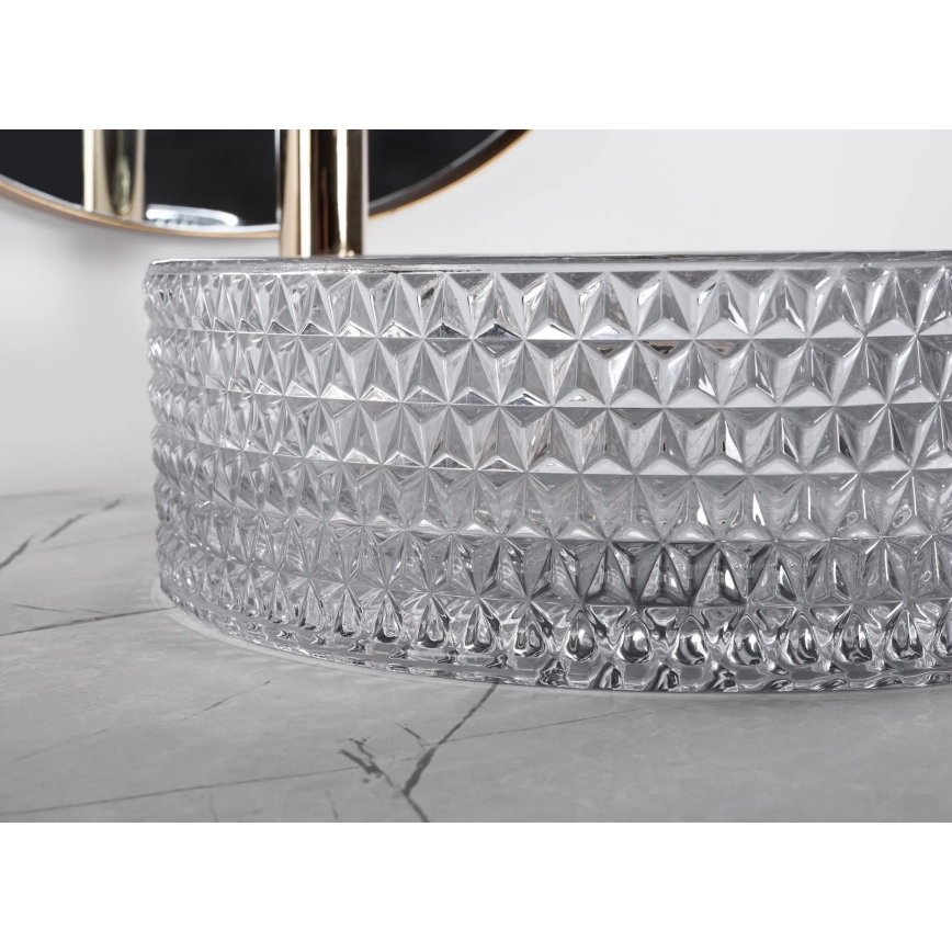 REA-U9615 - Lavoar pentru blat CRISTAL Ø 35,5 cm sticlă/gri