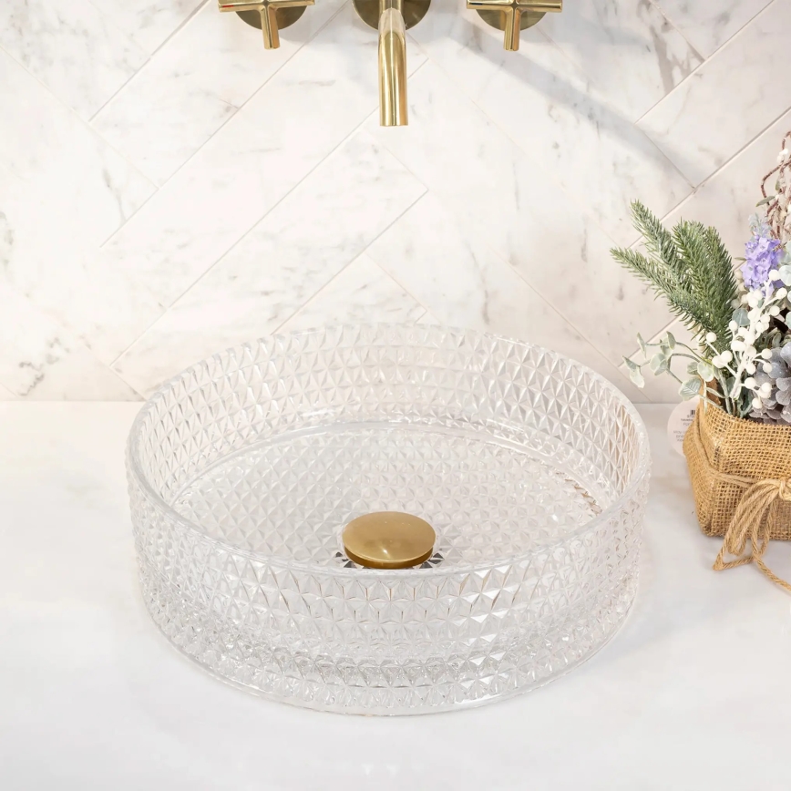 REA-U9670 - Lavoar pe blat CRISTAL 35,5 cm, sticlă transparentă