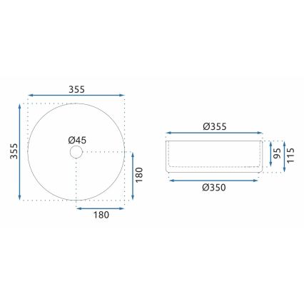 REA-U9670 - Lavoar pe blat CRISTAL 35,5 cm, sticlă transparentă