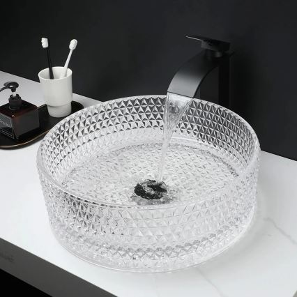 REA-U9670 - Lavoar pentru blat CRISTAL, Ø 35,5 cm, sticlă transparentă