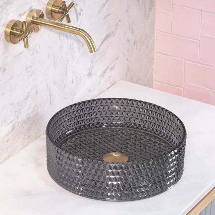 REA-U9671 - Lavoar pentru montaj pe blat CRISTAL Ø 35,5 cm sticlă/gri fumuriu