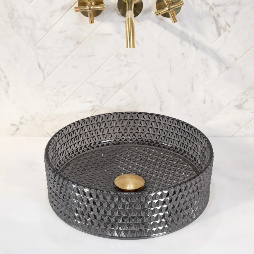 REA-U9671 - Lavoar pentru montaj pe blat CRISTAL Ø 35,5 cm sticlă/gri fumuriu