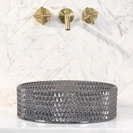 REA-U9671 - Lavoar pentru montaj pe blat CRISTAL Ø 35,5 cm sticlă/gri fumuriu