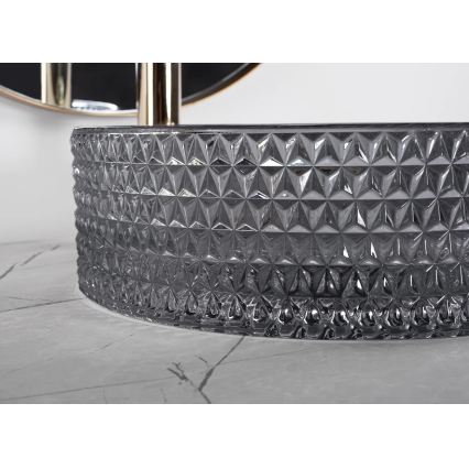 REA-U9671 - Lavoar pentru montaj pe blat CRISTAL Ø 35,5 cm sticlă/gri fumuriu