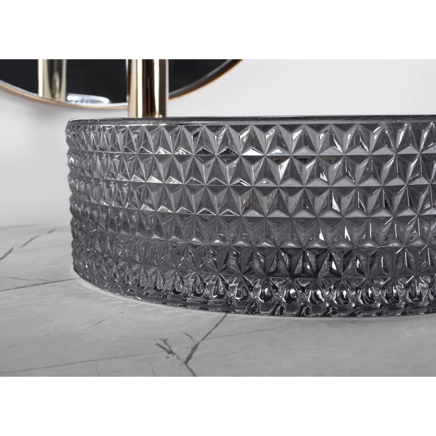REA-U9671 - Lavoar pentru montaj pe blat CRISTAL Ø 35,5 cm sticlă/gri fumuriu