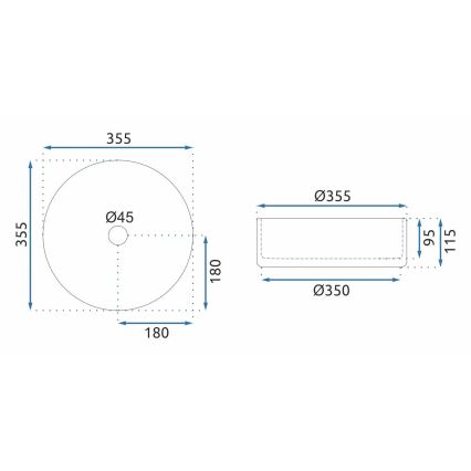 REA-U9671 - Lavoar pentru montaj pe blat CRISTAL Ø 35,5 cm sticlă/gri fumuriu