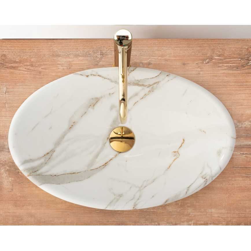 REA-U9685 - Lavoar pentru blat PAMELA 33x53 cm ceramică/finisaj marmură