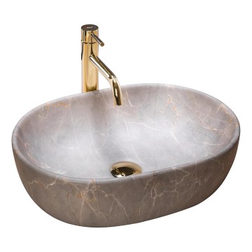 REA-U9887 - Lavoar pe blat LARA 35x48,5 cm ceramică/gri/decor marmură