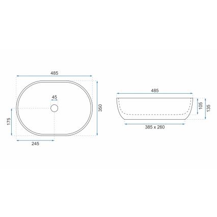 REA-U9888  - Lavoar pentru blat LARA, 35 x 48,5 cm, ceramică/imitație de piatră