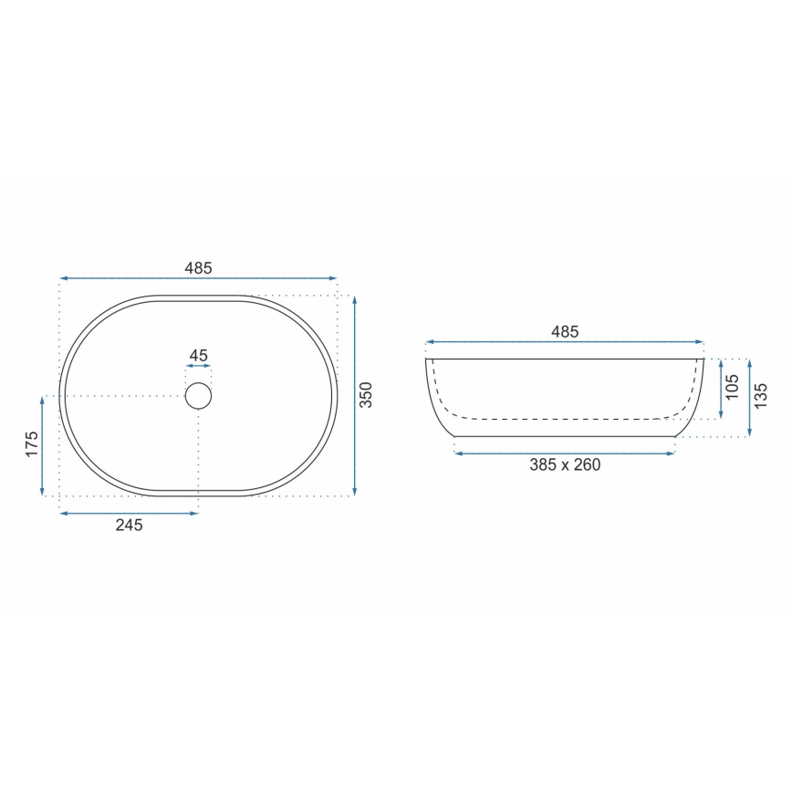 REA-U9888  - Lavoar pentru blat LARA, 35 x 48,5 cm, ceramică/imitație de piatră