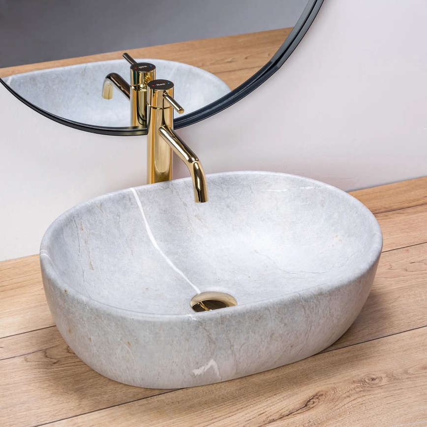 REA-U9889 - Lavoar pe blat LARA 35x48,5 cm ceramică/gri/imitație de piatră