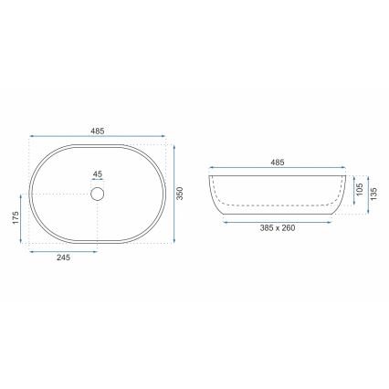 REA-U9889 - Lavoar pe blat LARA 35x48,5 cm ceramică/gri/imitație de piatră