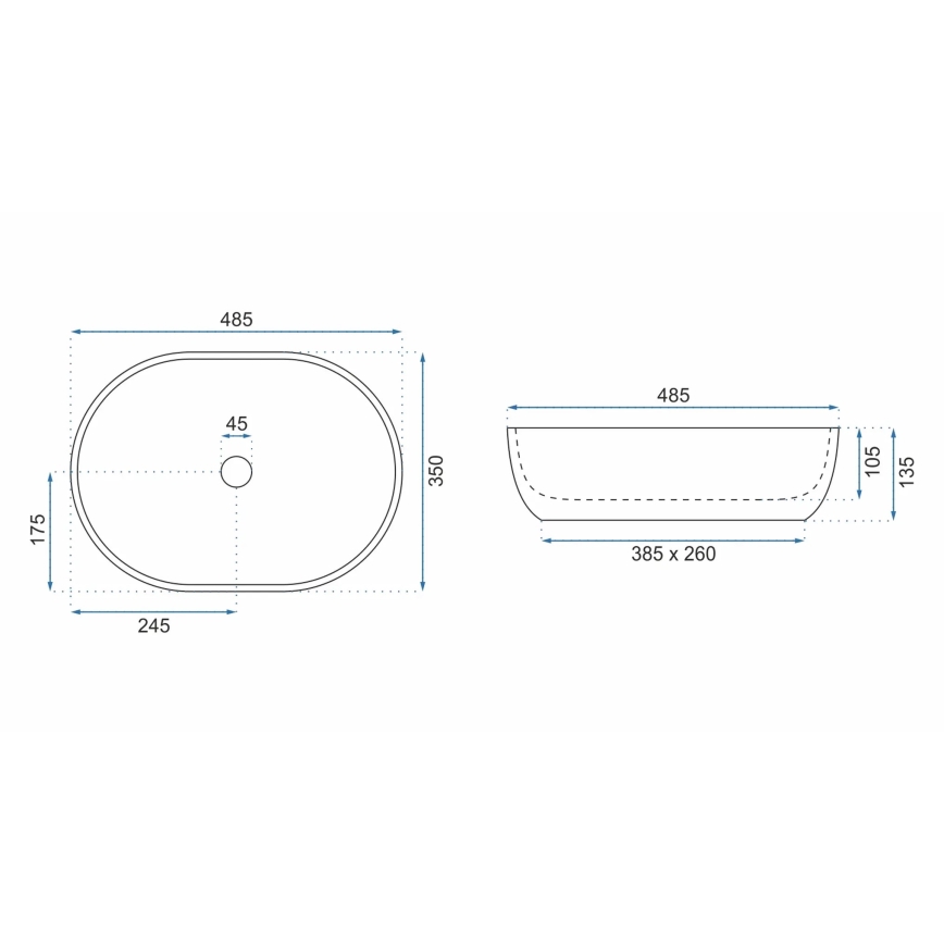 REA-U9889 - Lavoar pe blat LARA 35x48,5 cm ceramică/gri/imitație de piatră