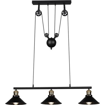 Reality - Candelabru suspendat pe cablu POULI, 3xE27/40W/230V, negru