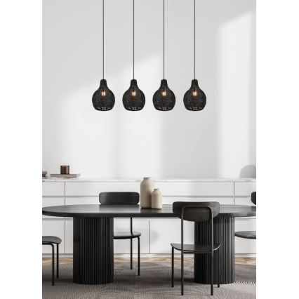 Reality - Lustră pe cablu SPROUT 4xE14/30W/230V negru/ratan