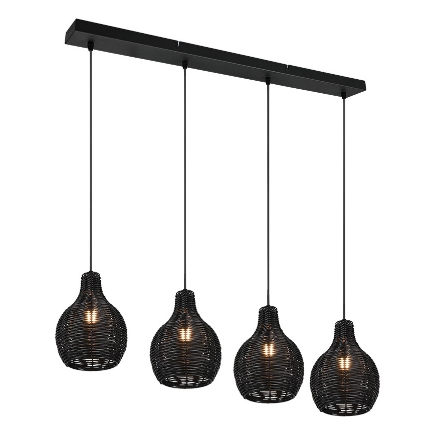 Reality - Lustră pe cablu SPROUT 4xE14/30W/230V negru/ratan