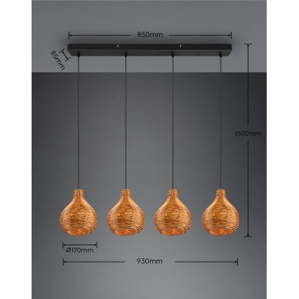 Reality SPROUT - Lustru suspendat pe cablu, 3x E14/40W/230V, maro/ratan
