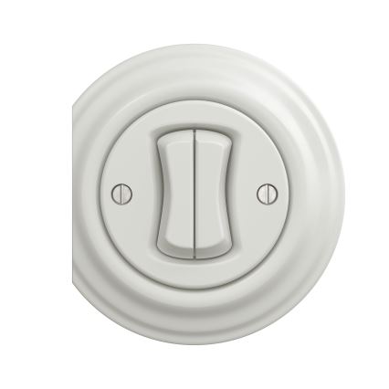 Reblig - Întrerupător dublu retro, ceramic, fără ramă, alb
