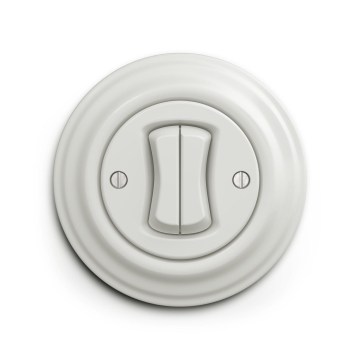 Reblig - Întrerupător dublu retro cu ramă, din ceramică, alb