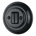 Reblig - Întrerupător dublu retro din porțelan cu ramă nr. 5, negru
