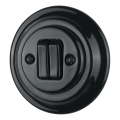Reblig - Întrerupător dublu retro din porțelan cu ramă nr. 6+6, negru