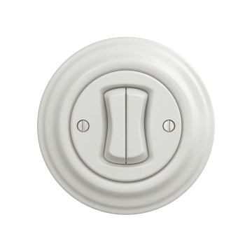 Reblig - Întrerupător dublu retro pentru scară, cu ramă nr. 6+6, alb ceramic