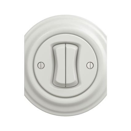 Reblig - Întrerupător dublu retro pentru scară, fără ramă, nr. 6+6, alb ceramic