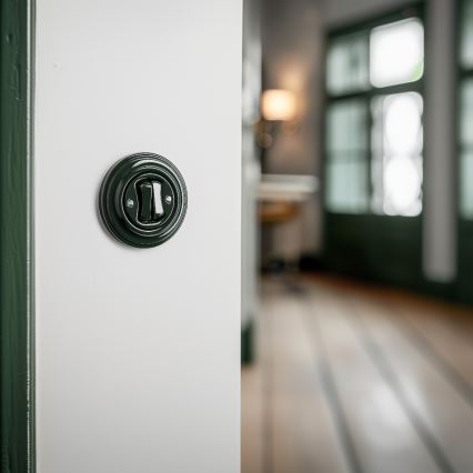 Reblig - Întrerupător dublu retro pentru scări, cu ramă nr. 6+6, verde