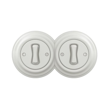 Reblig - Întrerupător retro dublu unipolar cu ramă nr. 1, alb ceramic