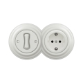 Reblig - Întrerupător retro unipolar nr. 1 și priză SCHUKO 230 V cu ramă ceramică albă