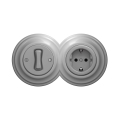 Reblig - Întrerupător retro unipolar nr. 1 și priză SCHUKO 230 V cu ramă gri