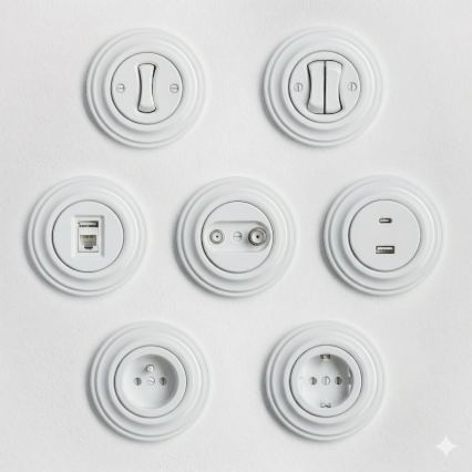 Reblig - Priză de date retro cu ramă, alb zăpadă