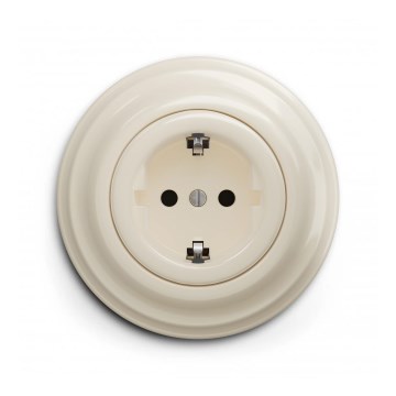 Reblig - Priză de perete retro cu ramă SCHUKO 230V/16A, bej