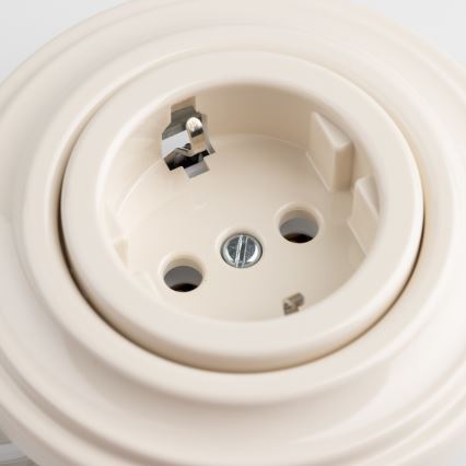 Reblig - Priză de perete retro cu ramă SCHUKO 230V/16A, bej