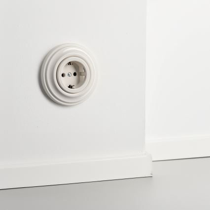 Reblig - Priză de perete retro cu ramă SCHUKO 230V/16A, bej