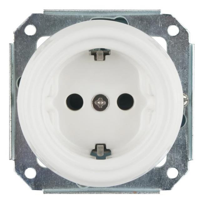 Reblig - Priză de perete retro din porțelan fără ramă SCHUKO 250V/16A albă
