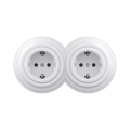 Reblig - Priză dublă retro de perete cu ramă SCHUKO 230V, alb zăpadă