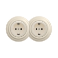 Reblig - Priză dublă retro de perete cu ramă SCHUKO 230V, bej